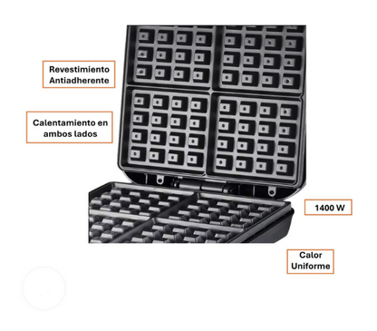 Maquina Waflera Eléctrica 1400W - 4 Wafles